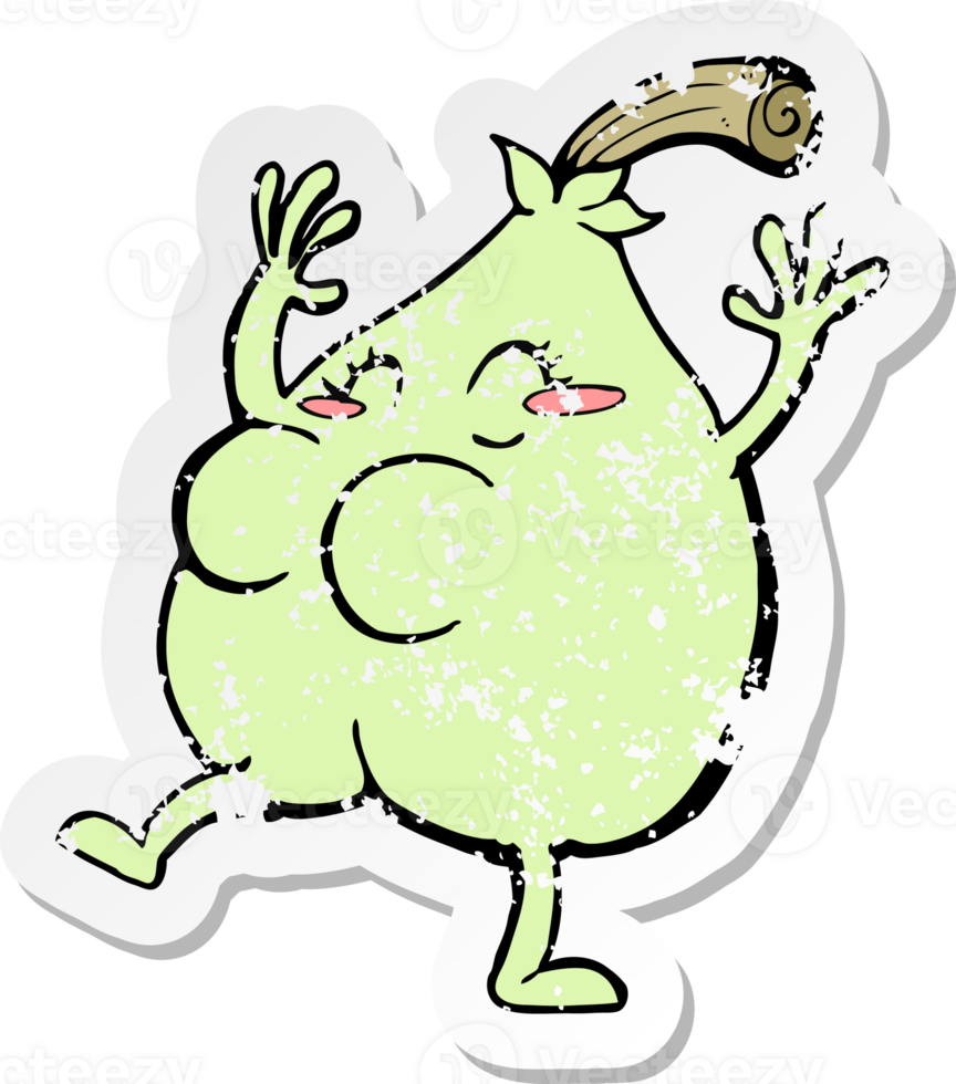 retro distressed sticker of a a nice pear cartoon drawing png