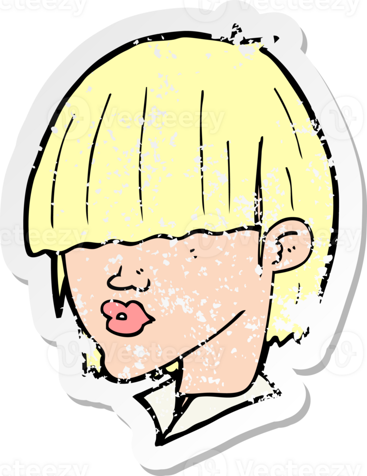 retro distressed sticker of a cartoon fashion haircut drawing png