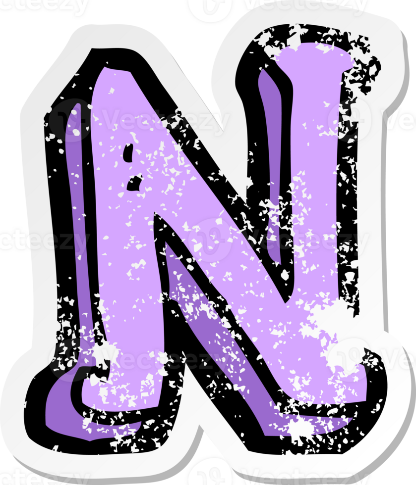retro distressed sticker of a cartoon letter N drawing png