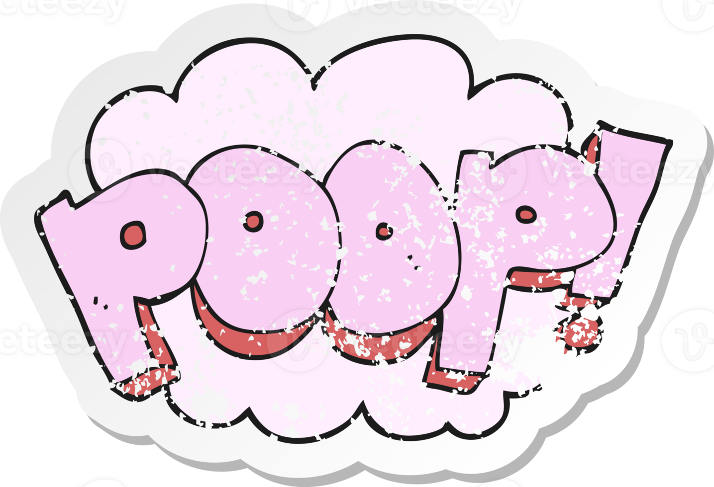 retro distressed sticker of a cartoon poop text drawing png