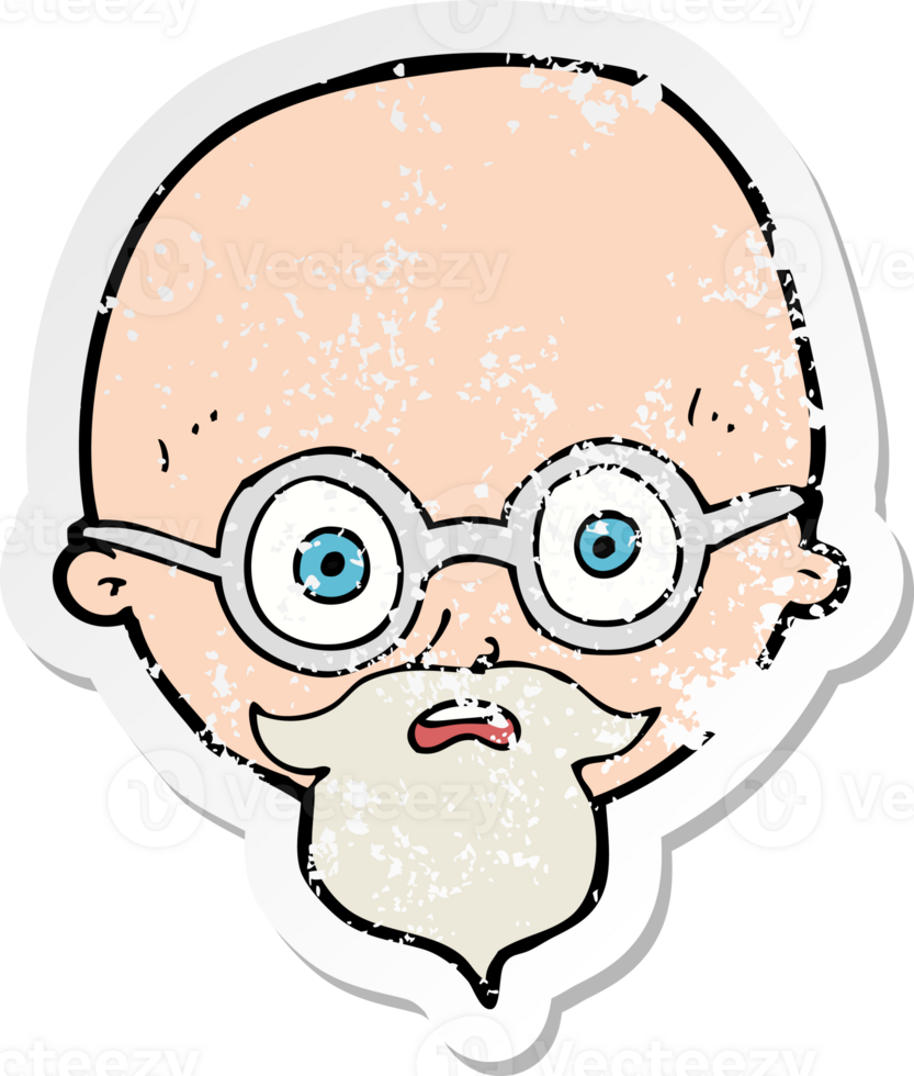 retro distressed sticker of a cartoon shocked man with beard drawing png