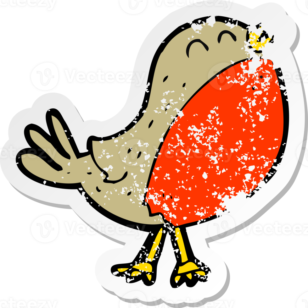 retro distressed sticker of a cartoon christmas robin drawing png