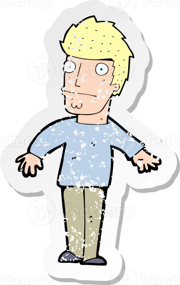retro distressed sticker of a cartoon worried man drawing png