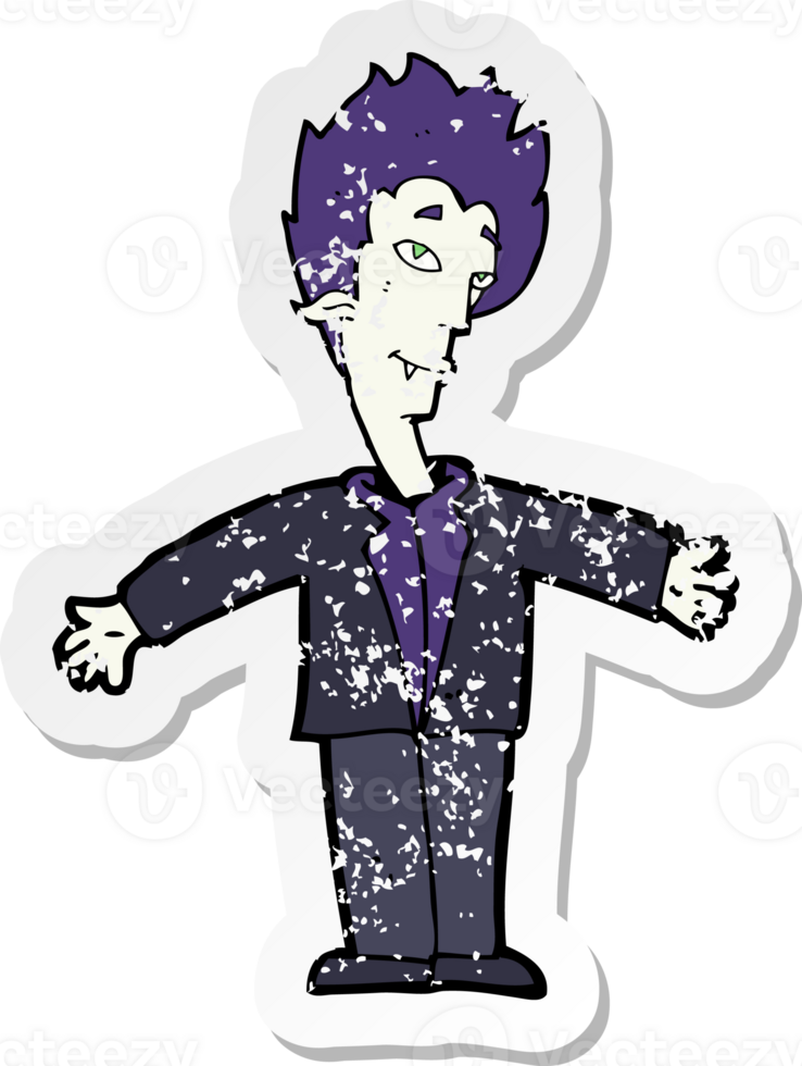 retro distressed sticker of a cartoon happy vampire drawing png