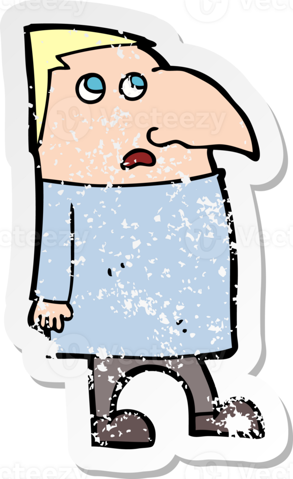 retro distressed sticker of a cartoon worried man drawing png