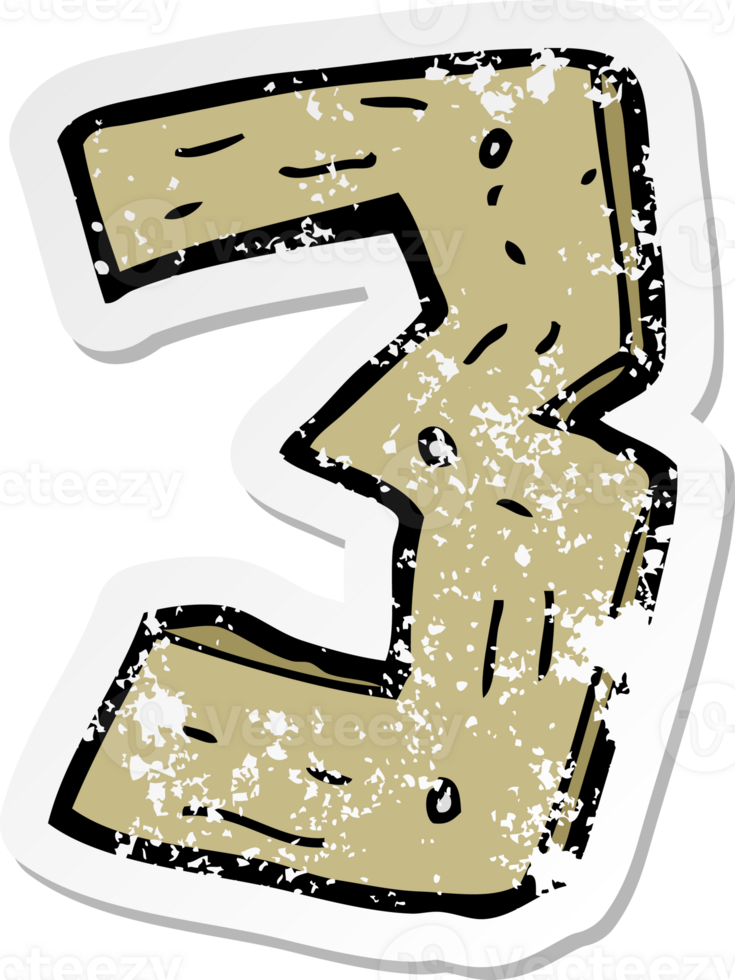 retro distressed sticker of a cartoon wooden number drawing png