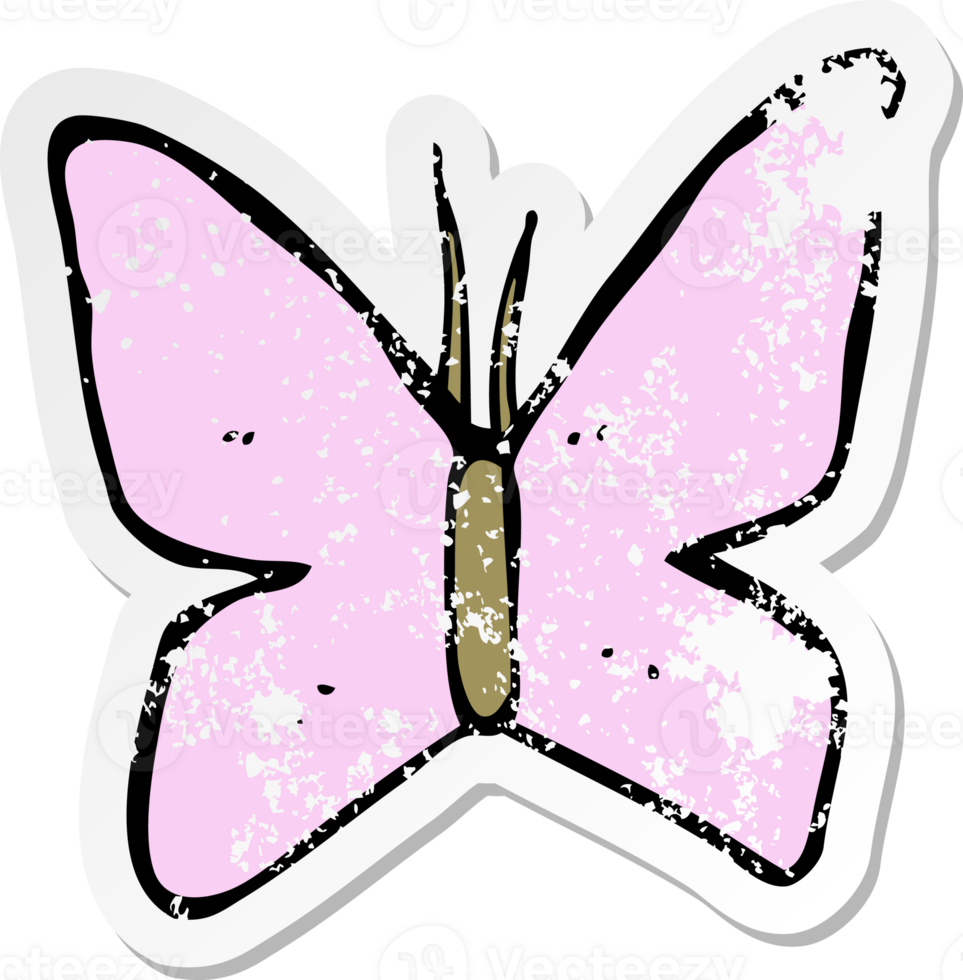 retro distressed sticker of a cartoon butterfly symbol drawing png