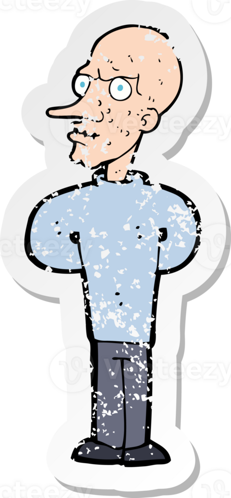retro distressed sticker of a cartoon evil bald man drawing png