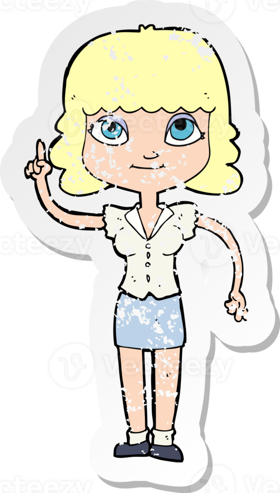 retro distressed sticker of a cartoon woman with idea drawing png
