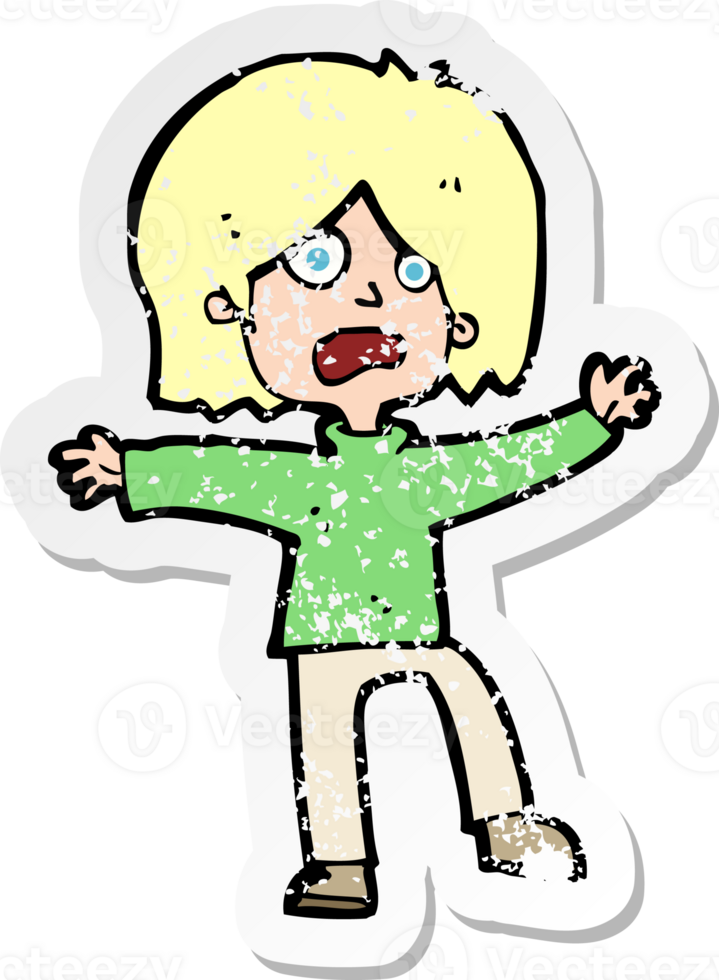 retro distressed sticker of a cartoon unhappy person drawing png
