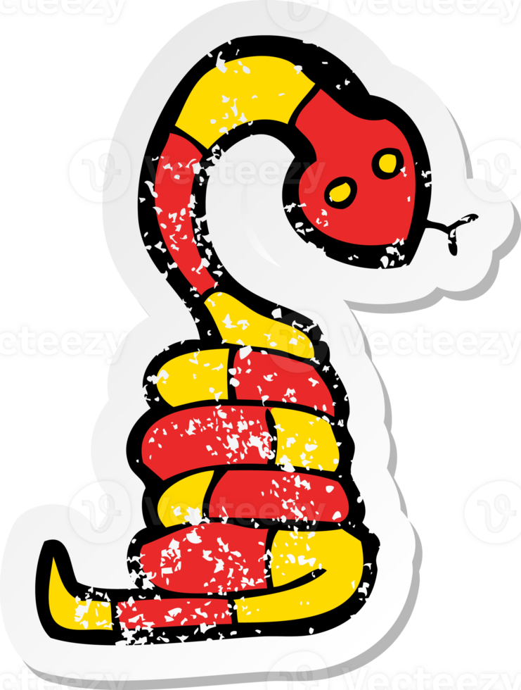 retro distressed sticker of a cartoon snake drawing png