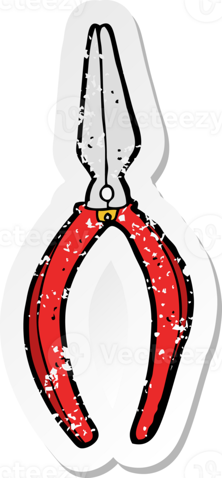retro distressed sticker of a cartoon pliers drawing png