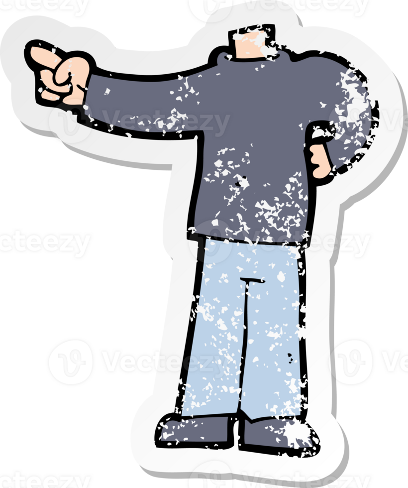 retro distressed sticker of a cartoon pointing body drawing png