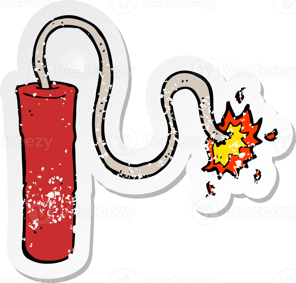 retro distressed sticker of a cartoon dynamite burning drawing png