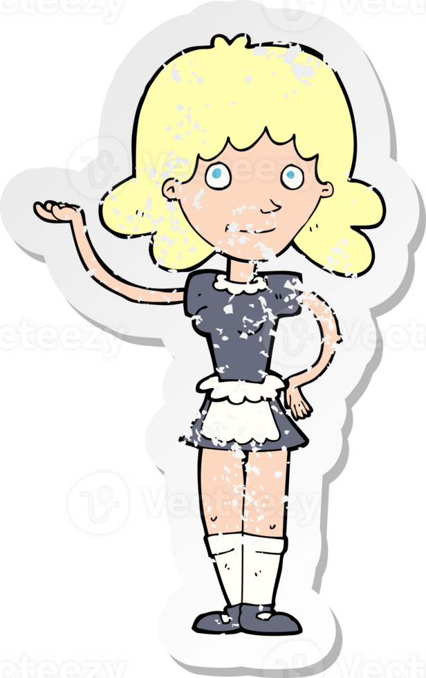 retro distressed sticker of a cartoon maid drawing png