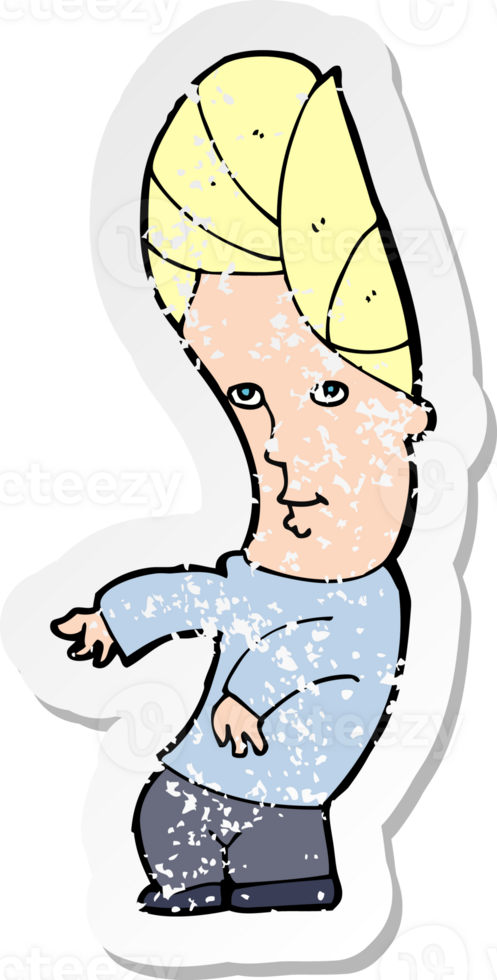 retro distressed sticker of a cartoon man with no worries drawing png