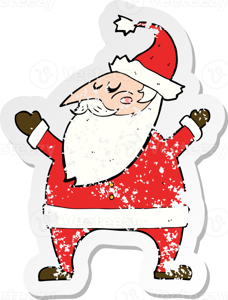 retro distressed sticker of a cartoon santa claus drawing png