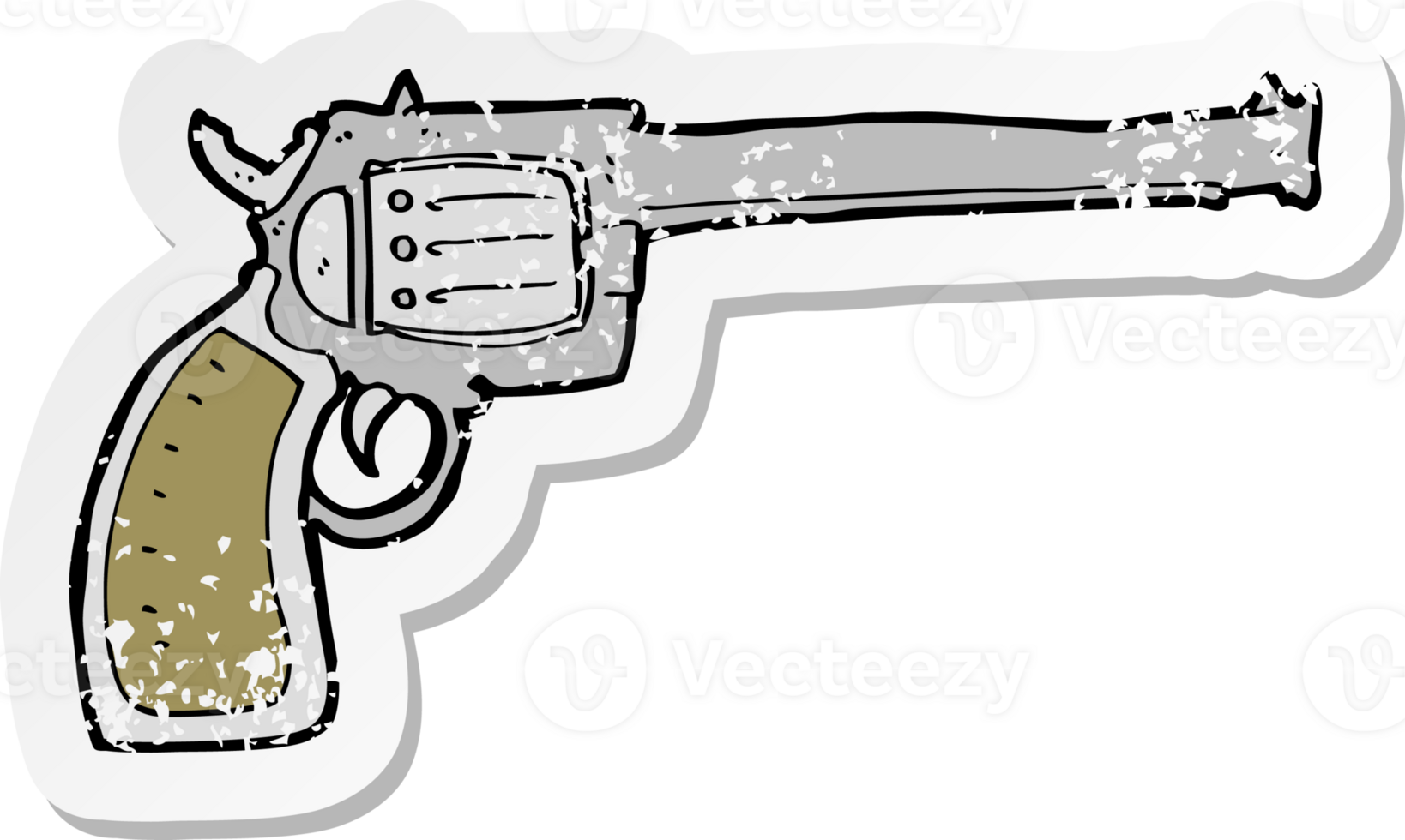 retro distressed sticker of a cartoon gun drawing png