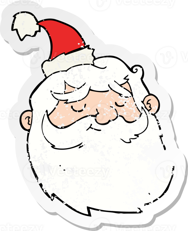 retro distressed sticker of a cartoon santa claus face drawing png