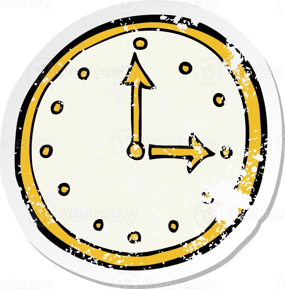 retro distressed sticker of a cartoon clock symbol drawing png