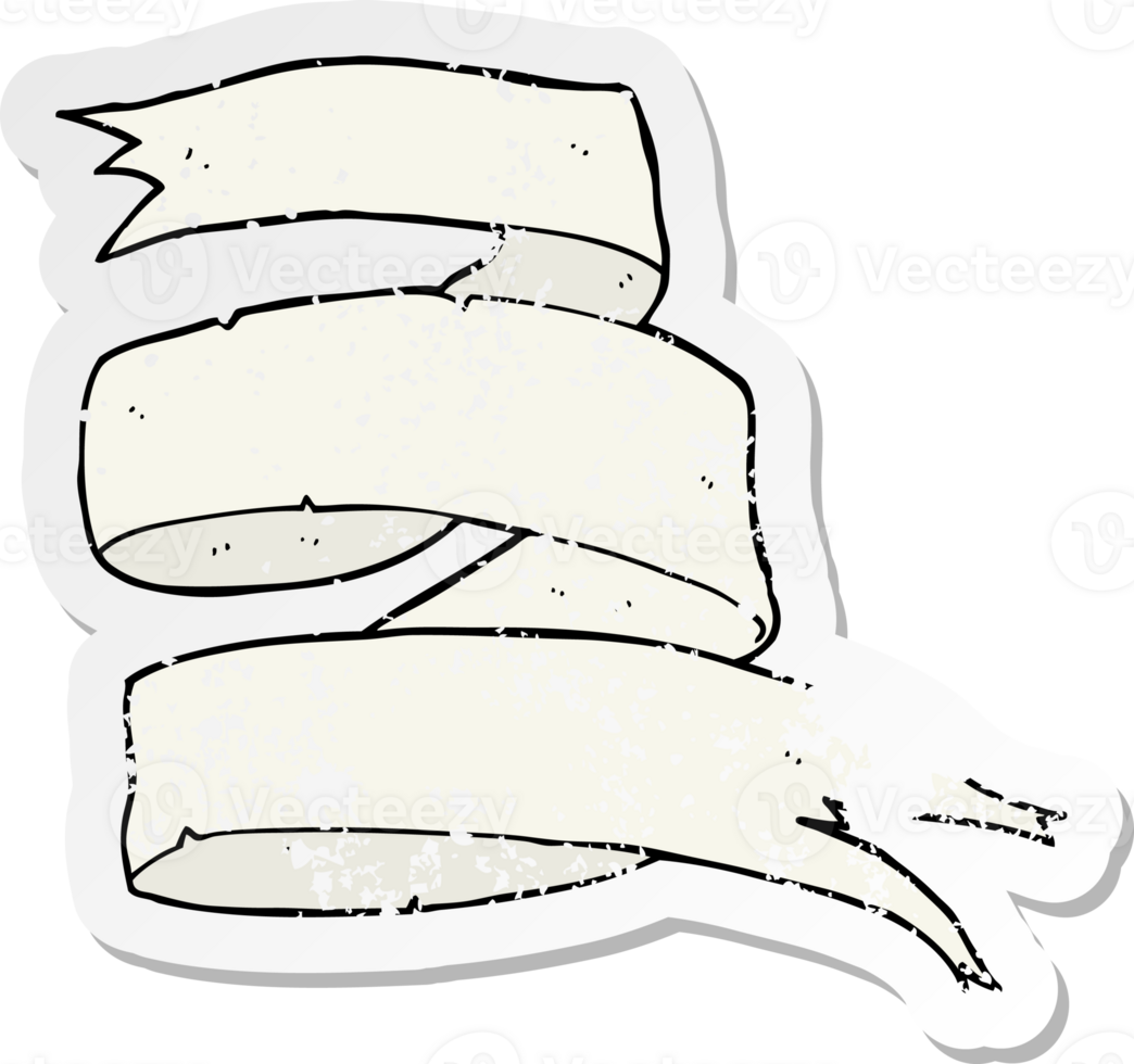 retro distressed sticker of a old scroll banner cartoon drawing png