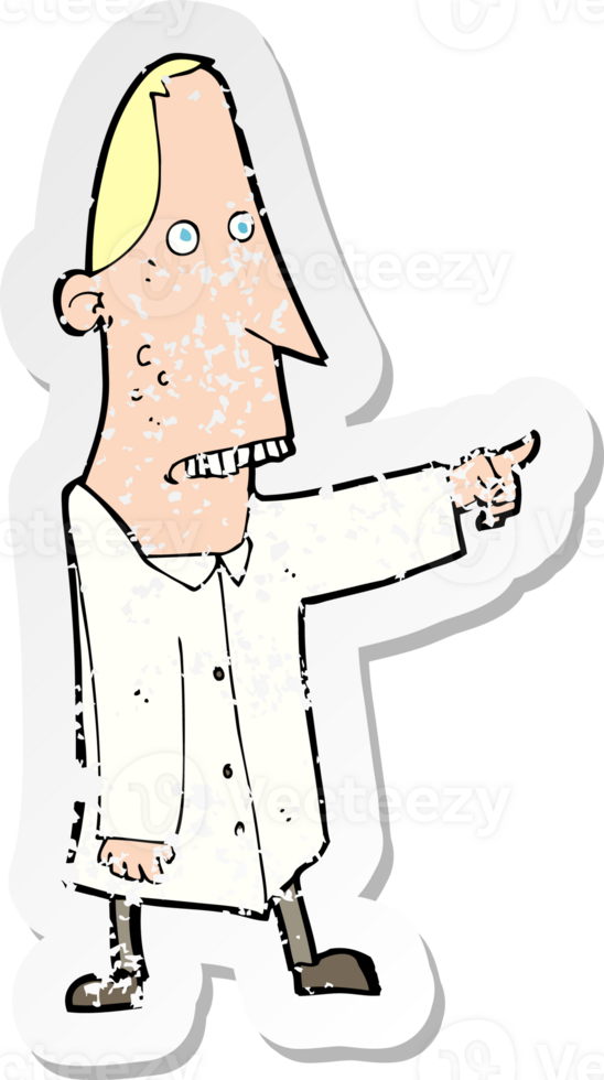retro distressed sticker of a cartoon ugly man pointing drawing png