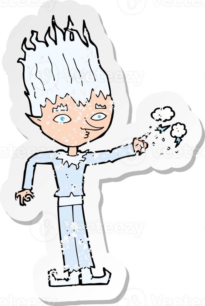 retro distressed sticker of a jack frost cartoon drawing png