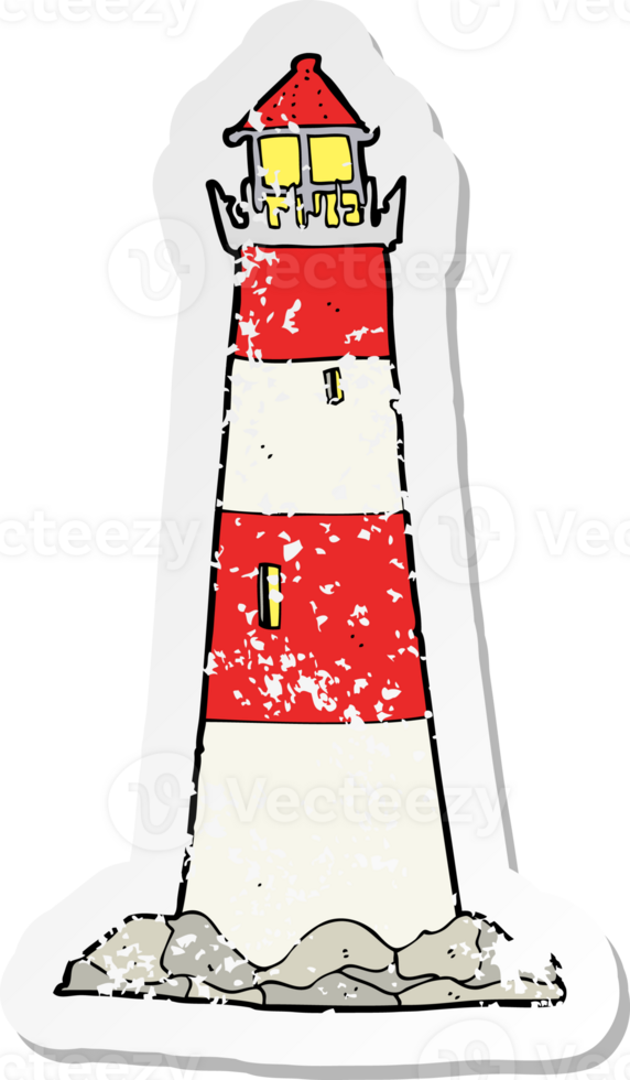 retro distressed sticker of a cartoon light house drawing png