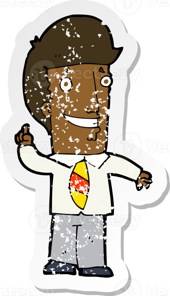 retro distressed sticker of a cartoon office man with idea drawing png