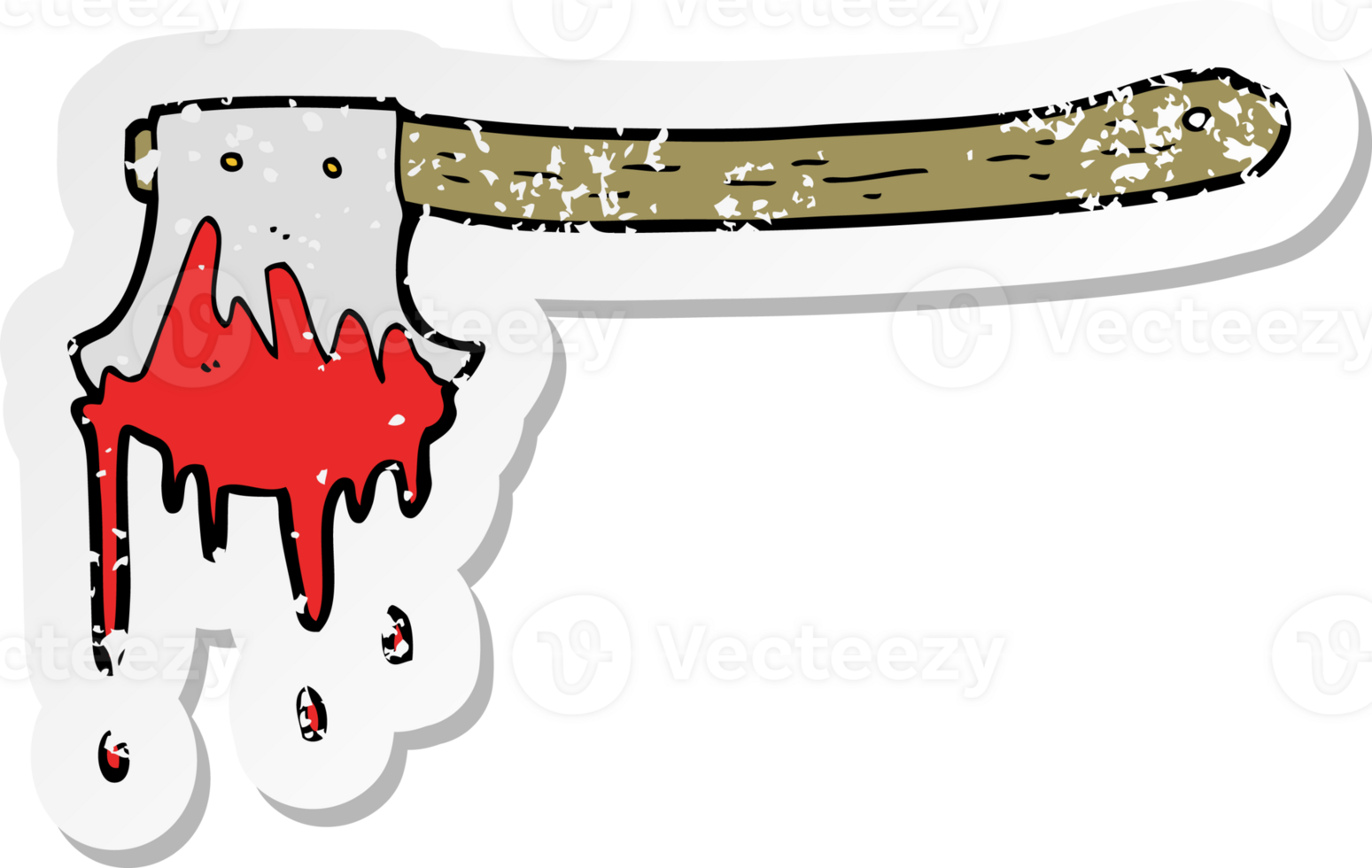 retro distressed sticker of a cartoon bloody axe drawing png