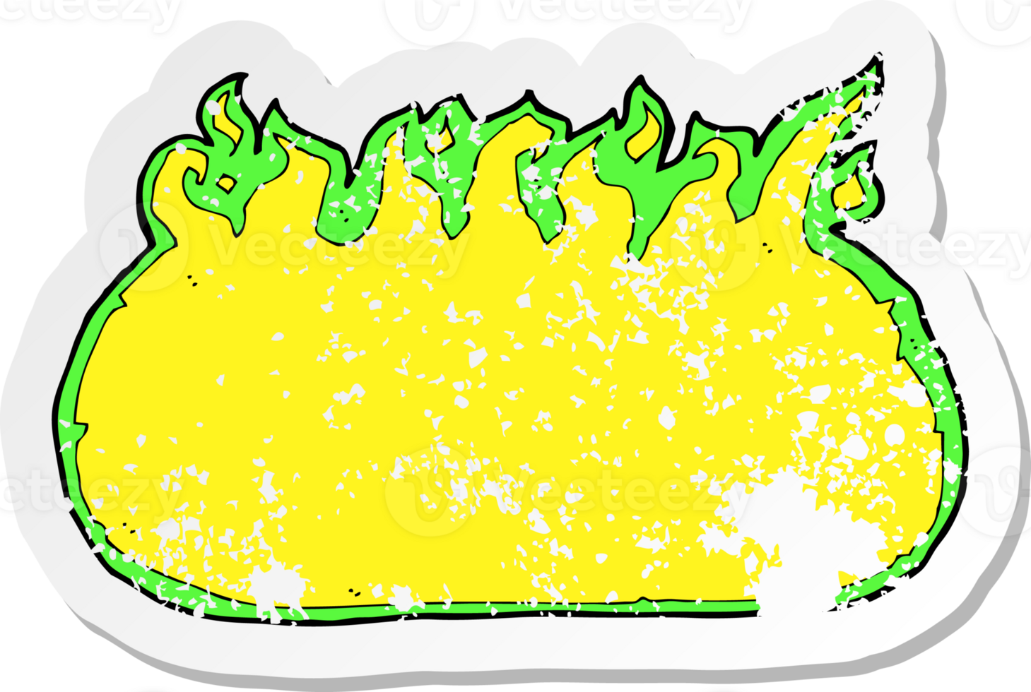 retro distressed sticker of a cartoon green fire border drawing png