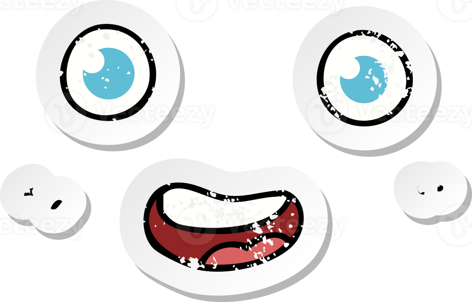 retro distressed sticker of a cartoon staring face drawing png