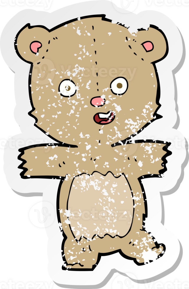retro distressed sticker of a cartoon dancing teddy bear drawing png