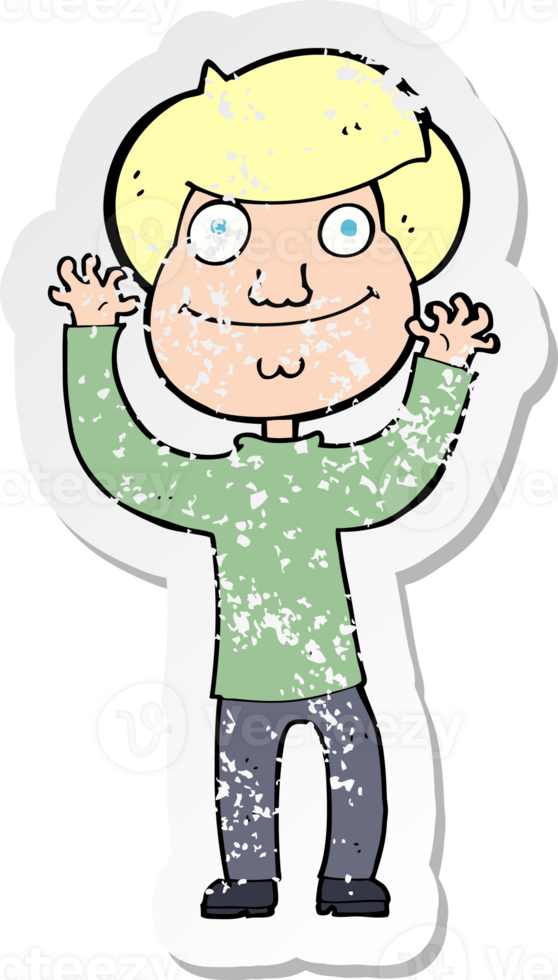 retro distressed sticker of a cartoon happy boy drawing png