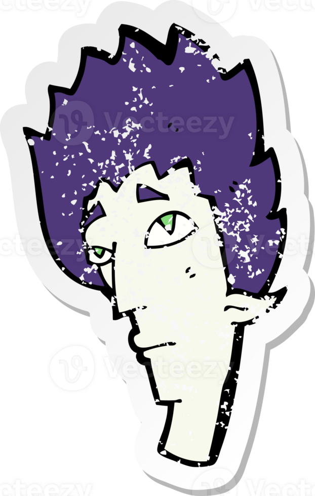 retro distressed sticker of a cartoon vampire head drawing png