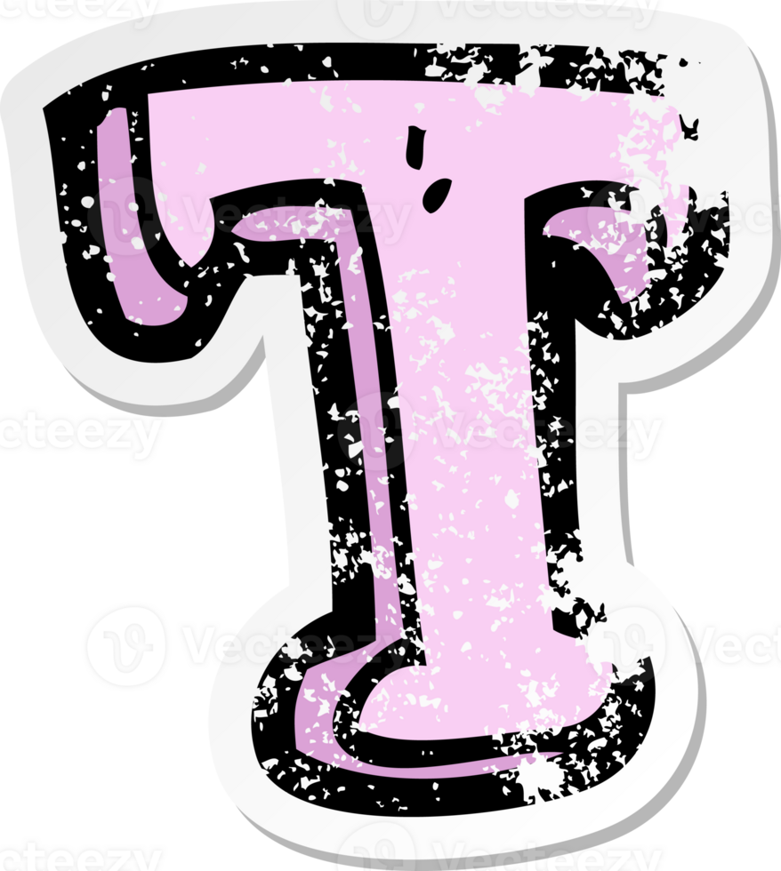 retro distressed sticker of a cartoon letter T drawing png