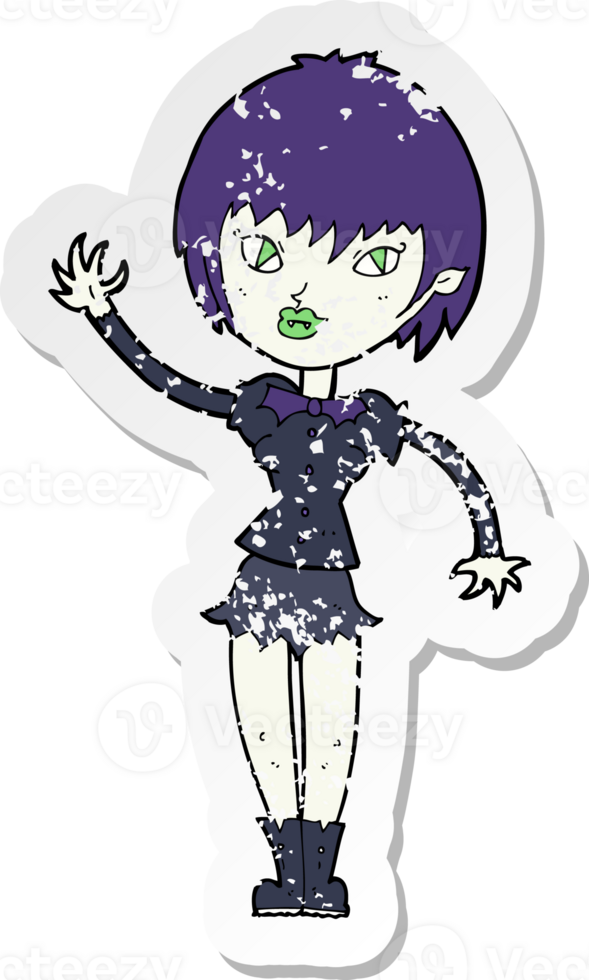retro distressed sticker of a cartoon vampire girl drawing png