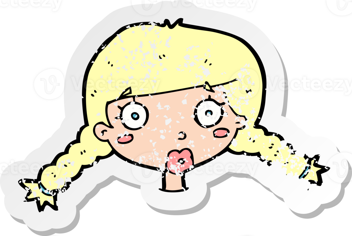 retro distressed sticker of a cartoon confused female face drawing png