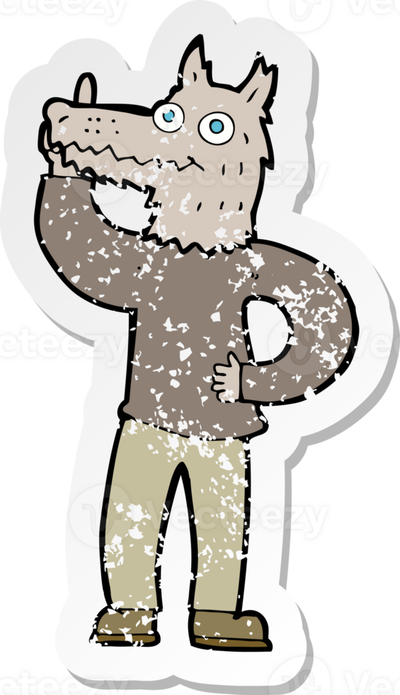 retro distressed sticker of a cartoon werewolf with idea drawing png