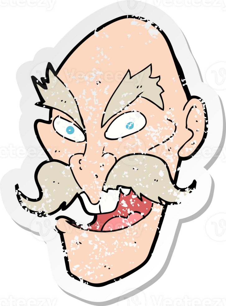 retro distressed sticker of a cartoon evil old man face drawing png