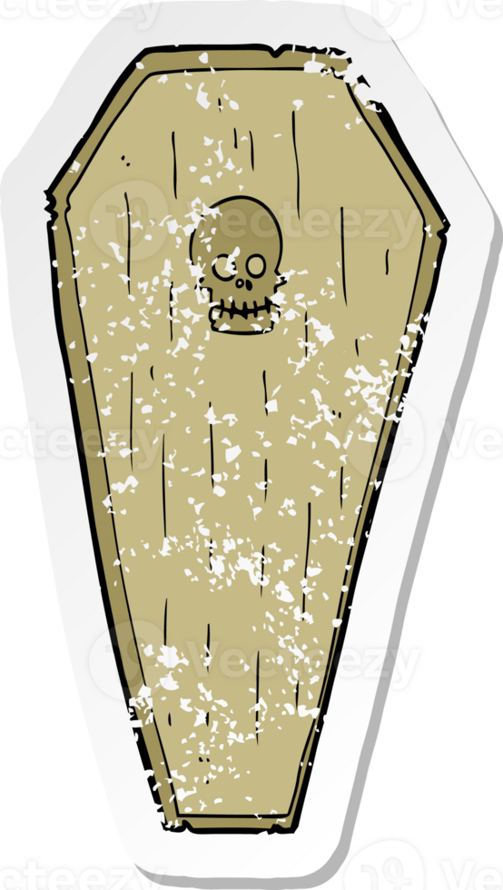 retro distressed sticker of a spooky cartoon coffin drawing png