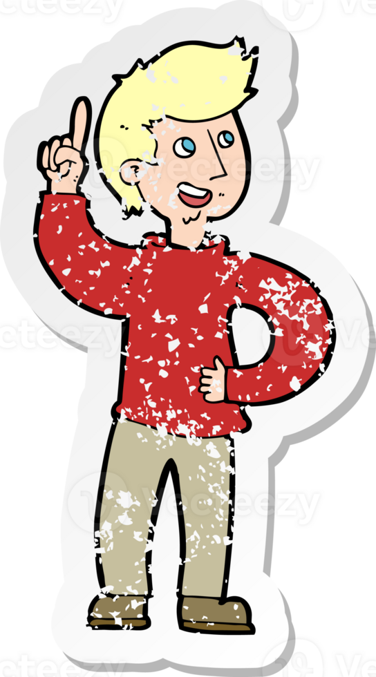 retro distressed sticker of a cartoon man with idea drawing png