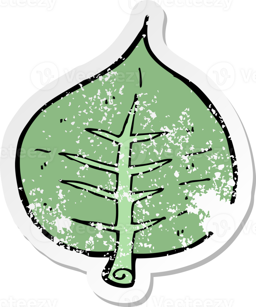 retro distressed sticker of a cartoon leaf drawing png