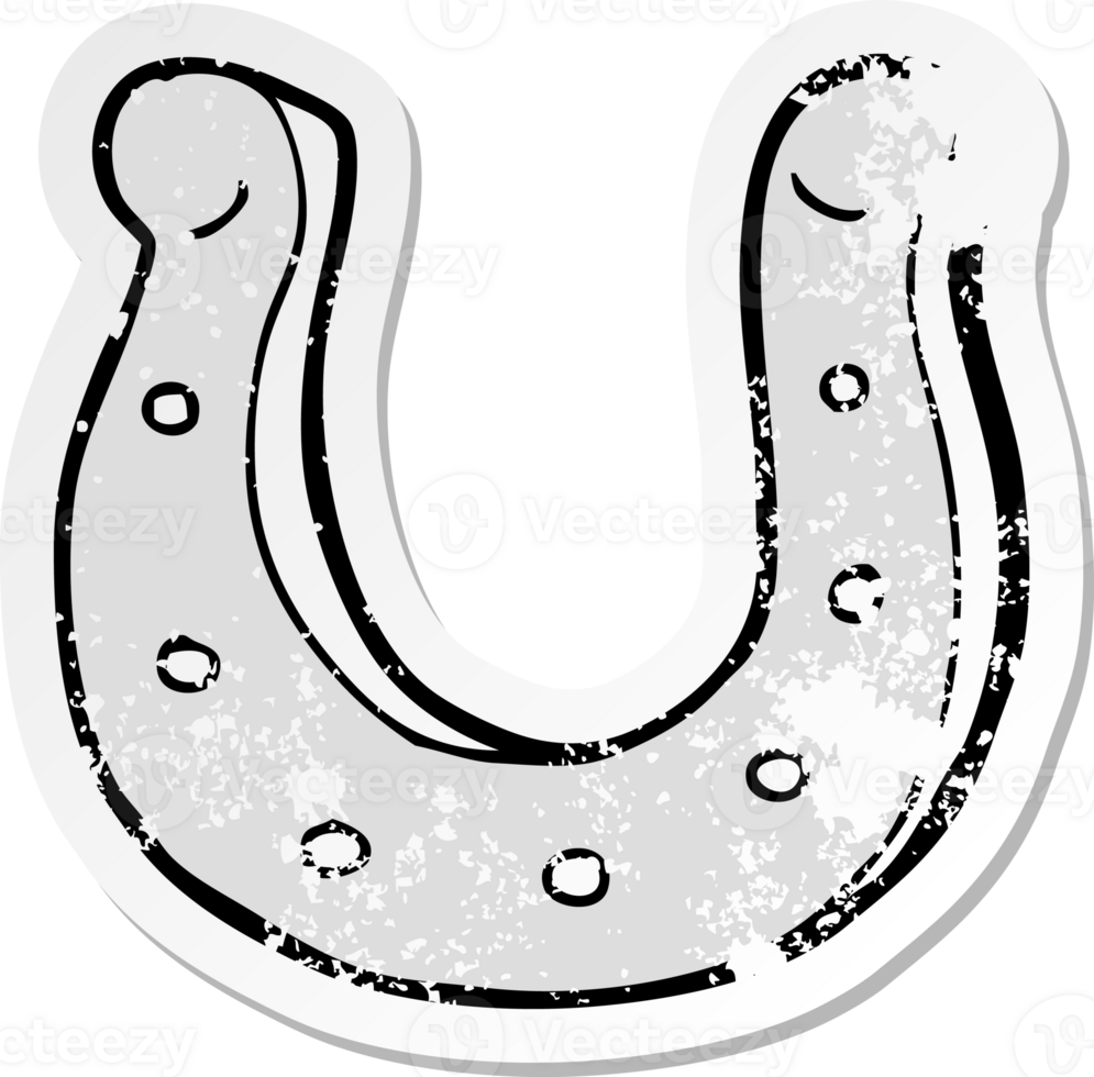 retro distressed sticker of a cartoon horseshoe drawing png