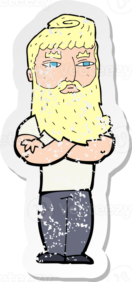 retro distressed sticker of a cartoon serious man with beard drawing png