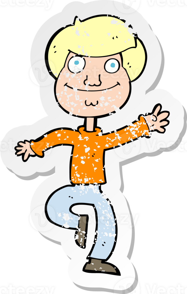 retro distressed sticker of a cartoon dancing man drawing png