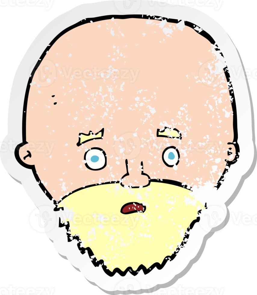 retro distressed sticker of a cartoon shocked man with beard drawing png