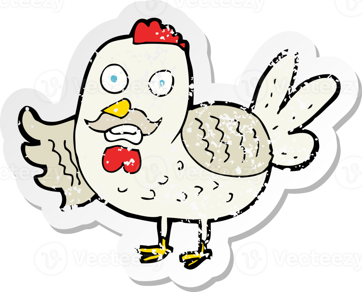 retro distressed sticker of a cartoon old rooster drawing png