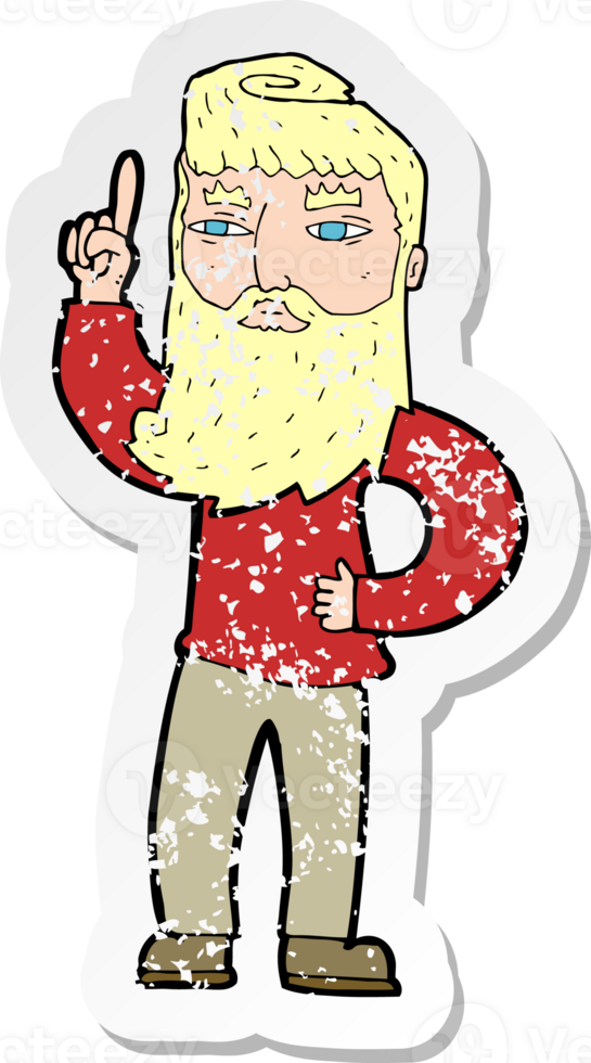 retro distressed sticker of a cartoon man with idea drawing png