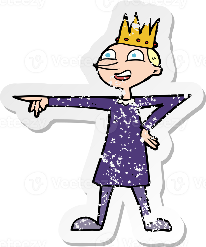 retro distressed sticker of a cartoon pointing prince drawing png